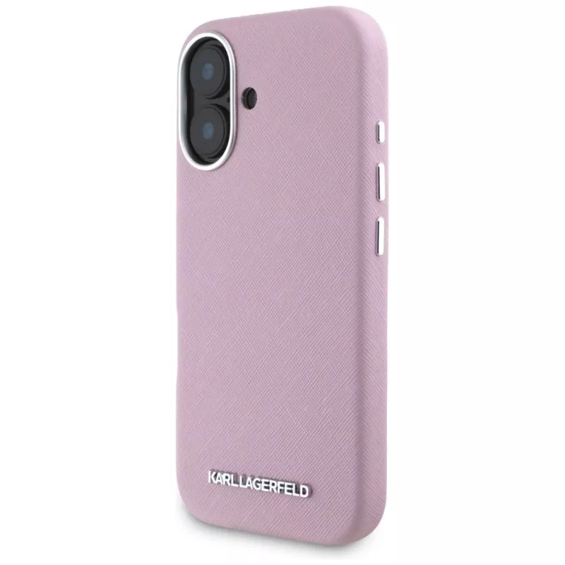KARL LAGERFELD Saffiano Full Wrapped Elongated Metal Logo Funda MagSafe para Apple iPhone 16 - rosa