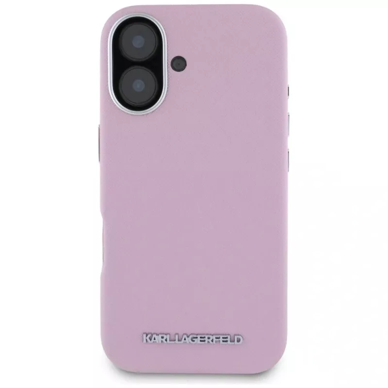 KARL LAGERFELD Saffiano Full Wrapped Elongated Metal Logo Funda MagSafe para Apple iPhone 16 - rosa
