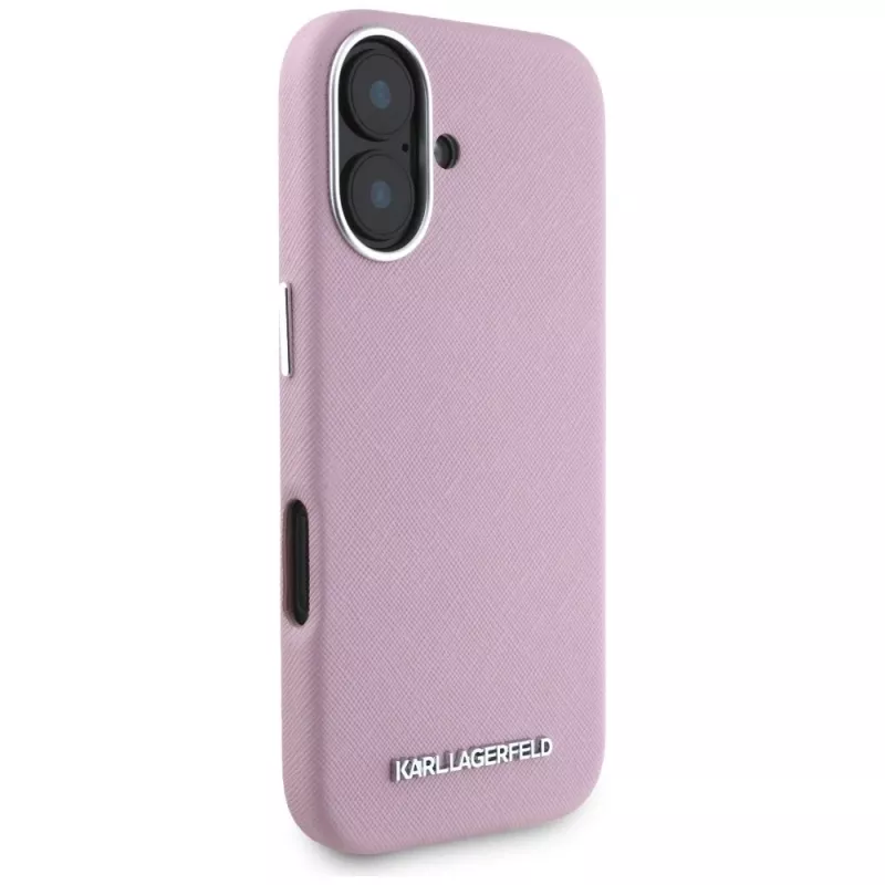 KARL LAGERFELD Saffiano Full Wrapped Elongated Metal Logo Funda MagSafe para Apple iPhone 16 - rosa