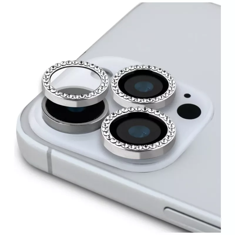 Guess BP Rhinestone Set 2 en 1 de protector de pantalla y lente de cámara para Apple iPhone 16 Pro Max - plata