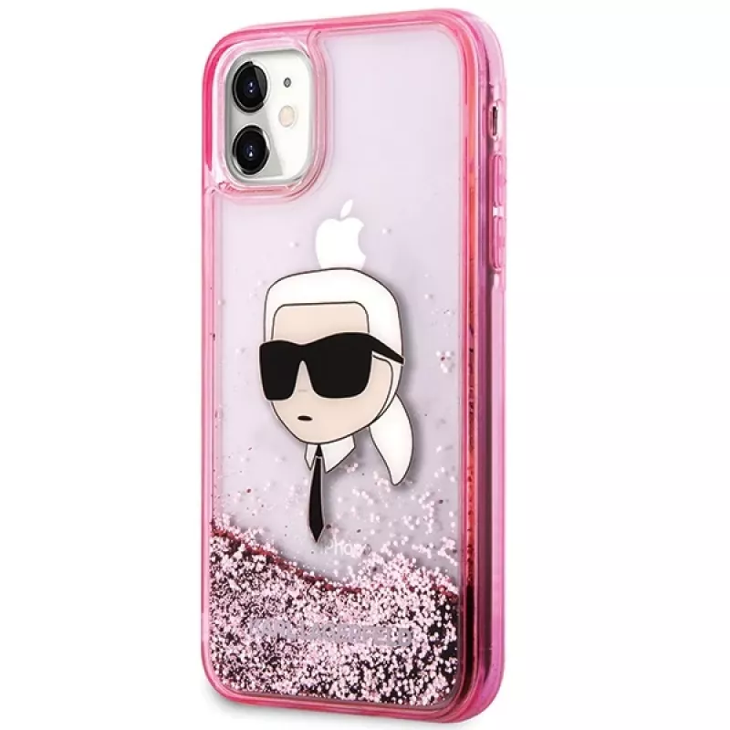 Karl Lagerfeld KLHCN61LNKHCP Funda rígida para iPhone 11/XR, rosa, Glitter Karl Head