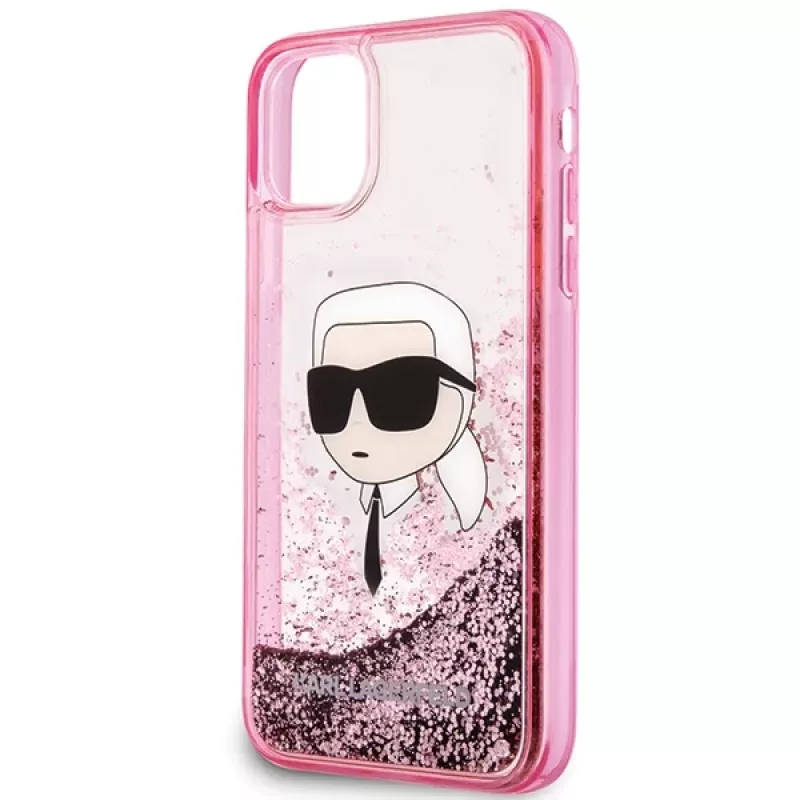 Karl Lagerfeld KLHCN61LNKHCP Funda rígida para iPhone 11/XR, rosa, Glitter Karl Head