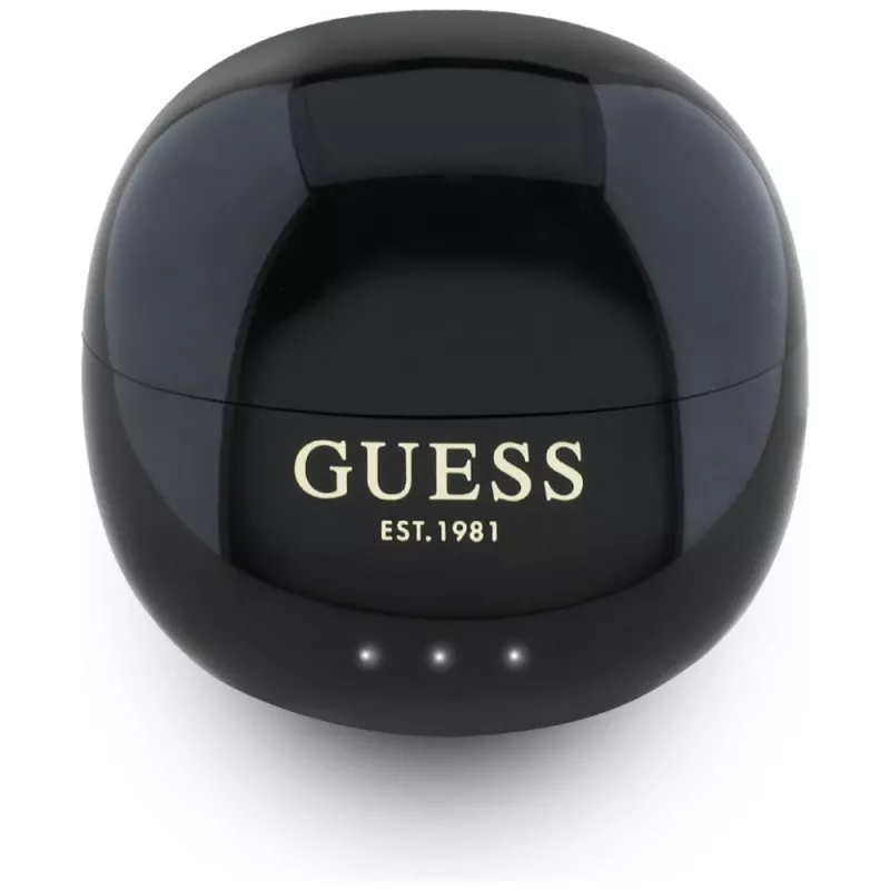Guess Auriculares TWS Glossy Effect EggShape Printed Classic Logo negros