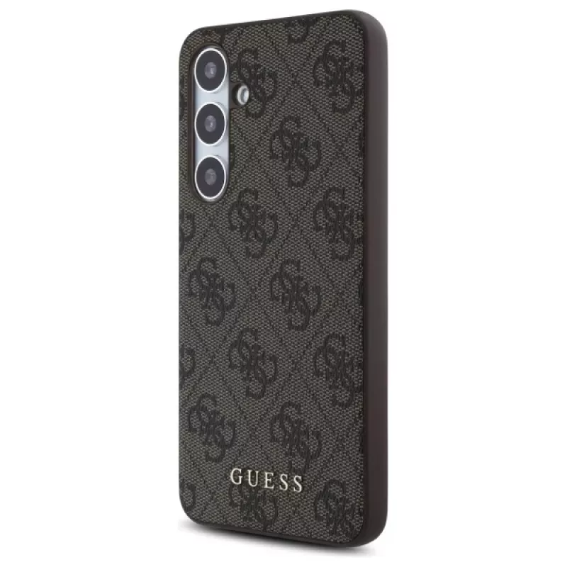 Guess Funda trasera 4G Metal Gold Logo para Samsung Galaxy S24 FE, marrón
