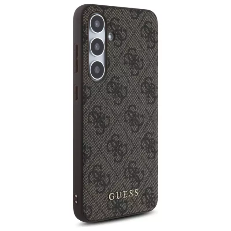 Guess Funda trasera 4G Metal Gold Logo para Samsung Galaxy S24 FE, marrón