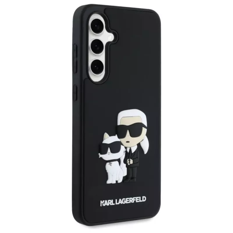 Karl Lagerfeld KLHCS24FE3DRKCNK S24 FE S721 funda rígida negra/negra 3D Rubber Karl&Choupette
