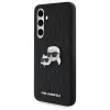 Karl Lagerfeld KLHCS24FEPGKLKCPK Funda rígida para Samsung Galaxy S24 FE negra Monogram Karl & Choupette Head Pin