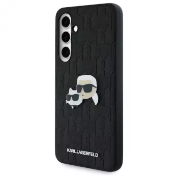 Karl Lagerfeld KLHCS24FEPGKLKCPK Funda rígida para Samsung Galaxy S24 FE negra Monogram Karl & Choupette Head Pin