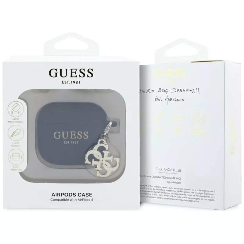 Guess Funda de silicona 4G Charm para AirPods 4 - negra