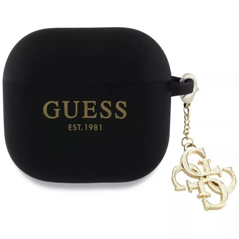 Guess Funda de silicona 4G Charm para AirPods 4 - negra