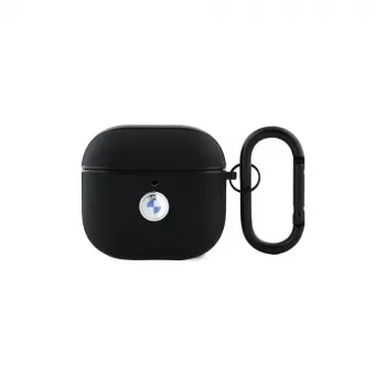 BMW BMA4SSLBK Funda para AirPods 4 negra piel auténtica logo plateado