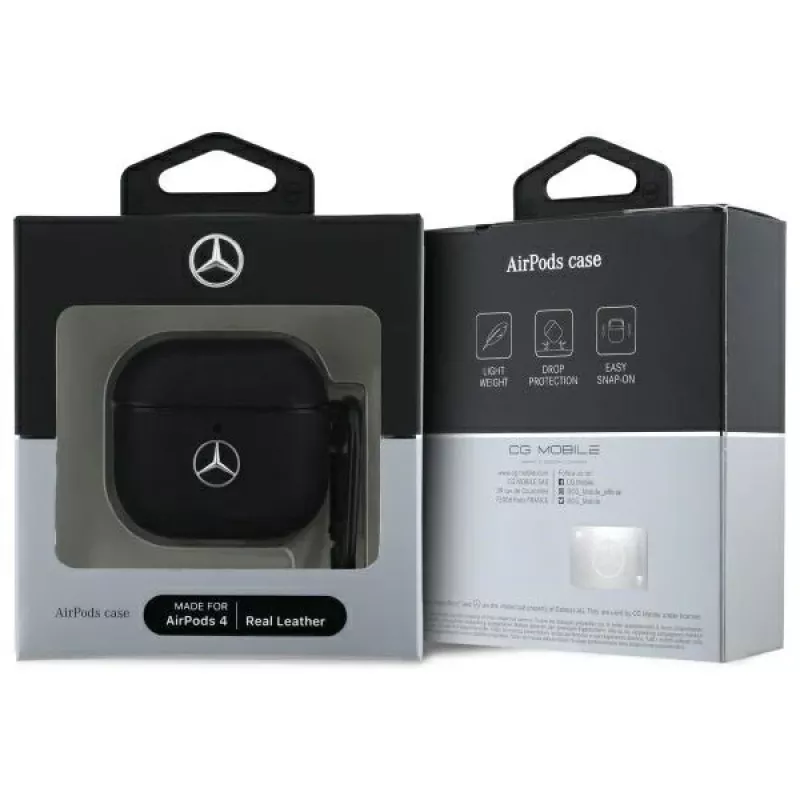 Mercedes-Benz MEA4CSLBK Funda AirPods 4 Negro Piel Logo Metal
