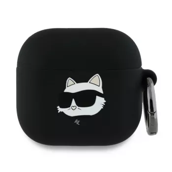 Karl Lagerfeld KLA4RUNCHK Funda AirPods 4 Negro Silicona Cabeza Choupette 3D