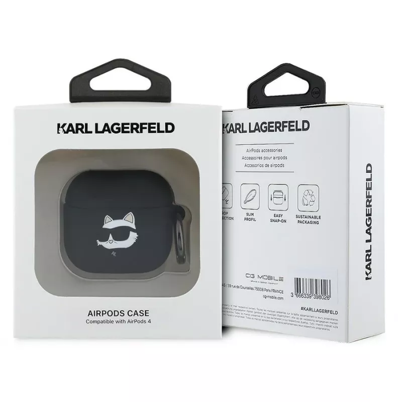 Karl Lagerfeld KLA4RUNCHK Funda AirPods 4 Negro Silicona Cabeza Choupette 3D