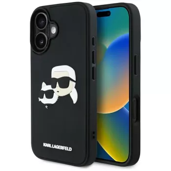 KARL LAGERFELD HC Funda 3D Rubber DoubleHeads para iPhone 16, Negro