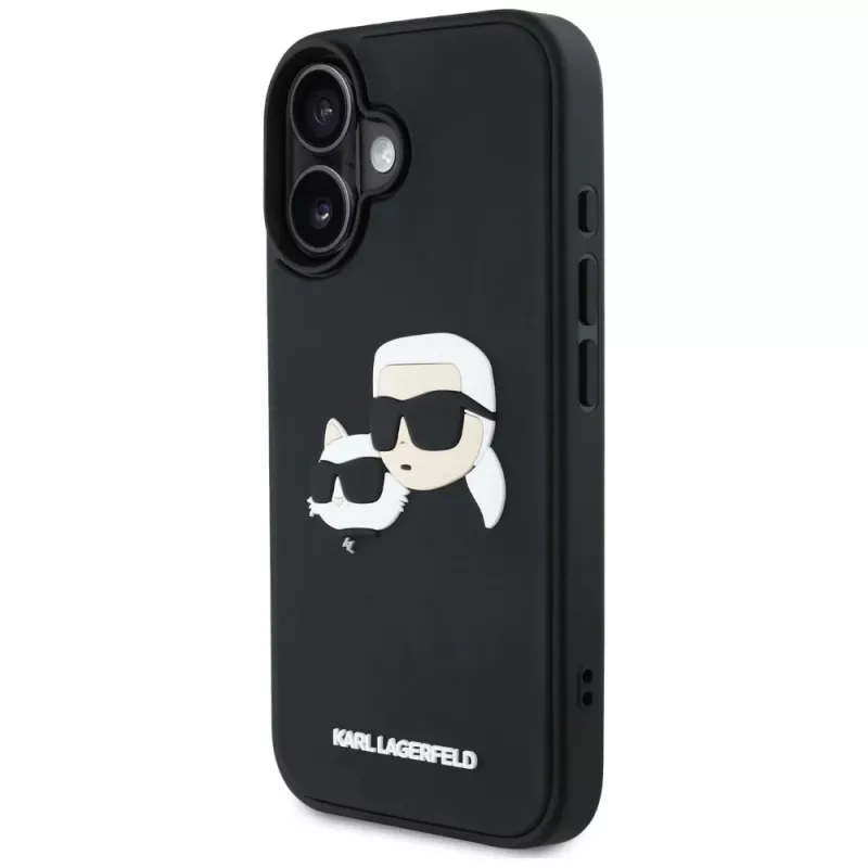 KARL LAGERFELD HC Funda 3D Rubber DoubleHeads para iPhone 16, Negro