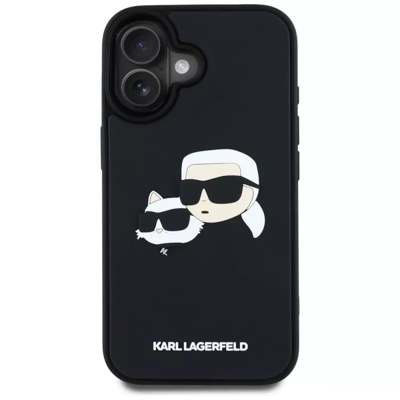 KARL LAGERFELD HC Funda 3D Rubber DoubleHeads para iPhone 16, Negro