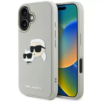 KARL LAGERFELD HC Funda 3D Rubber DoubleHeads para Apple iPhone 16 - Beige