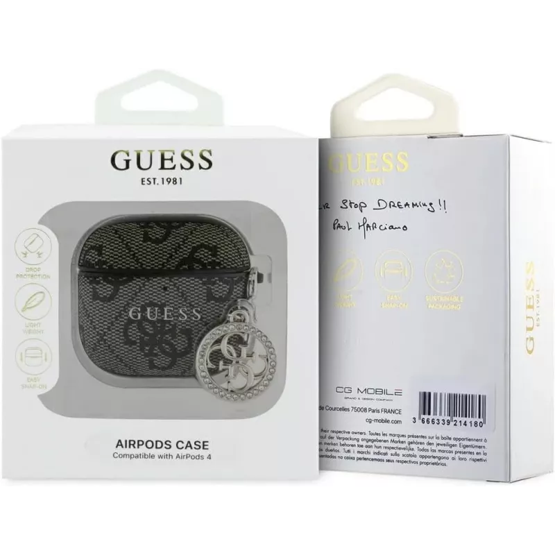 Guess Funda protectora 4G Strass Charm para Apple AirPods 4, Marrón