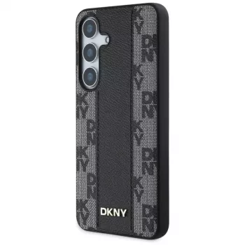 DKNY Funda MagSafe Leather Checkered Pattern para Samsung Galaxy S25, Negro