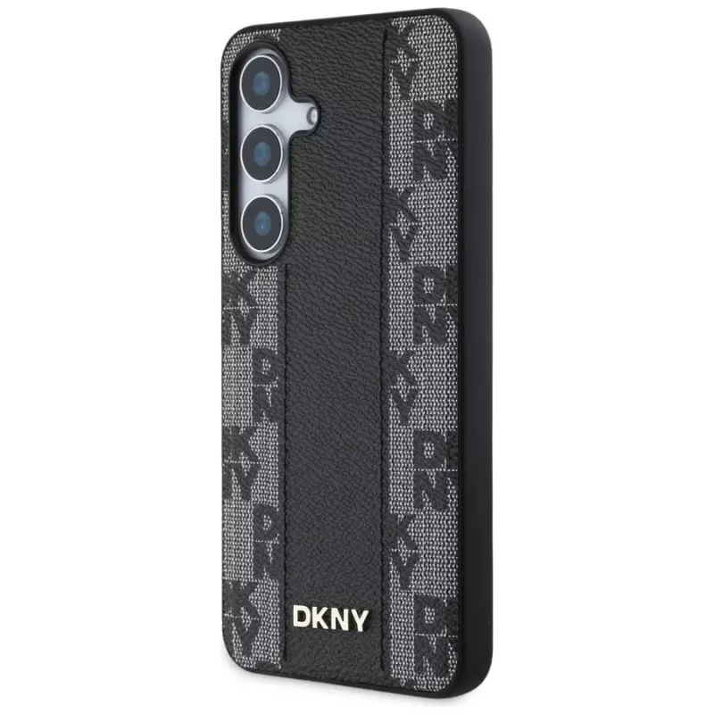 DKNY Funda MagSafe Leather Checkered Pattern para Samsung Galaxy S25, Negro