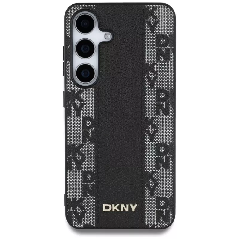 DKNY Funda MagSafe Leather Checkered Pattern para Samsung Galaxy S25, Negro