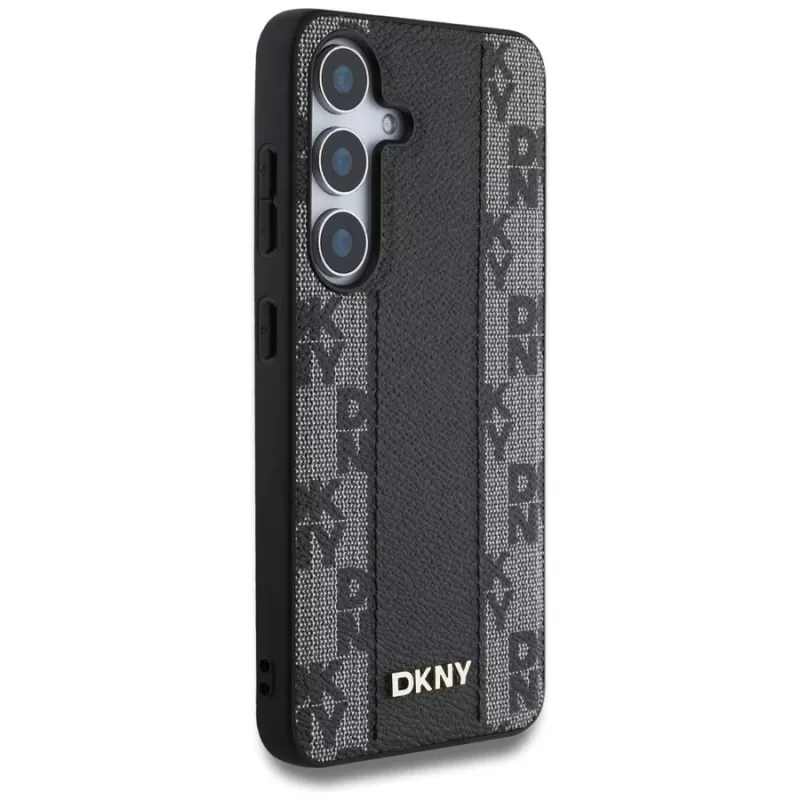 DKNY Funda MagSafe Leather Checkered Pattern para Samsung Galaxy S25, Negro