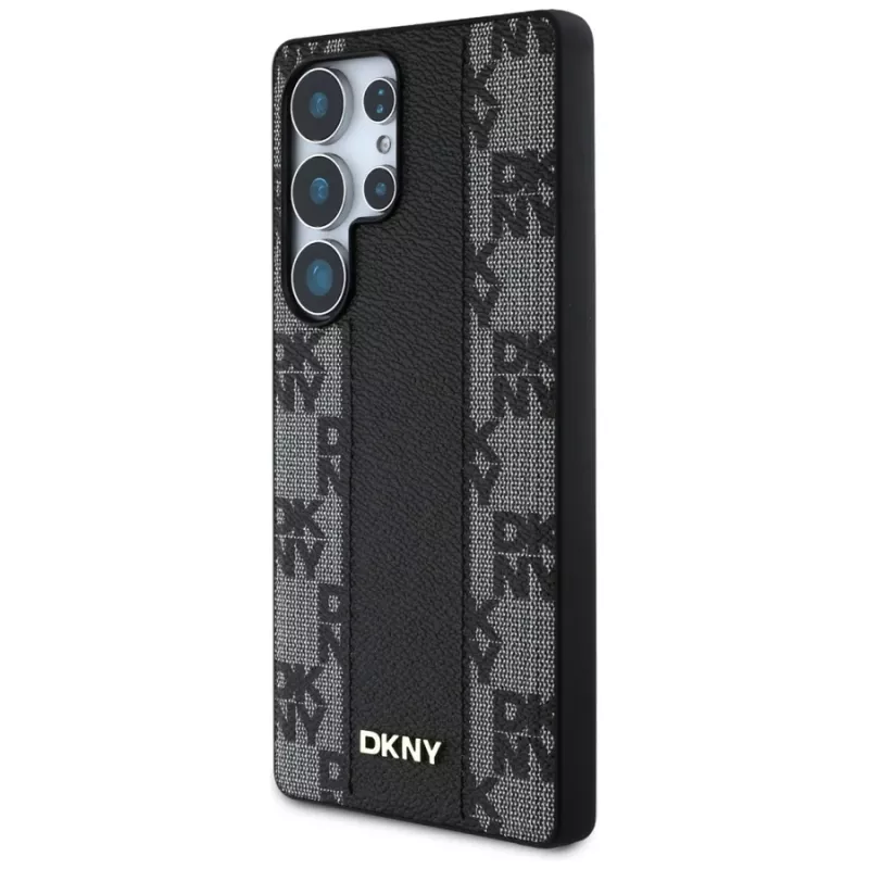 DKNY Funda MagSafe Piel Checkered Pattern para Samsung Galaxy S25 Ultra Negro
