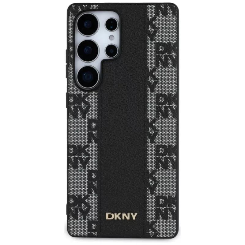 DKNY Funda MagSafe Piel Checkered Pattern para Samsung Galaxy S25 Ultra Negro
