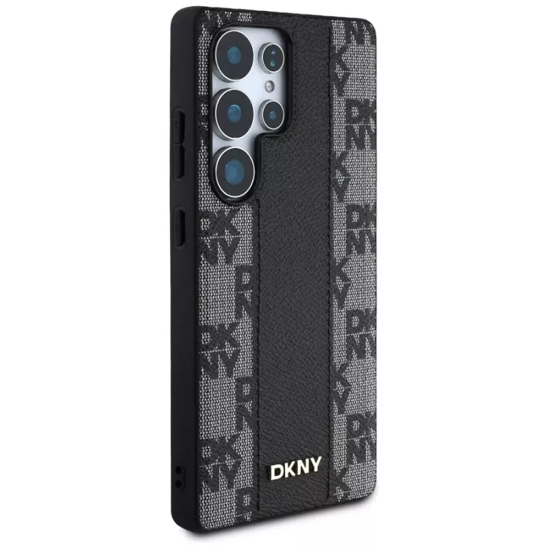 DKNY Funda MagSafe Piel Checkered Pattern para Samsung Galaxy S25 Ultra Negro