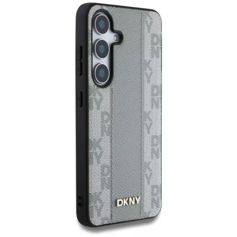 DKNY Funda MagSafe Piel Checkered Pattern para Samsung Galaxy S25 - Taupe