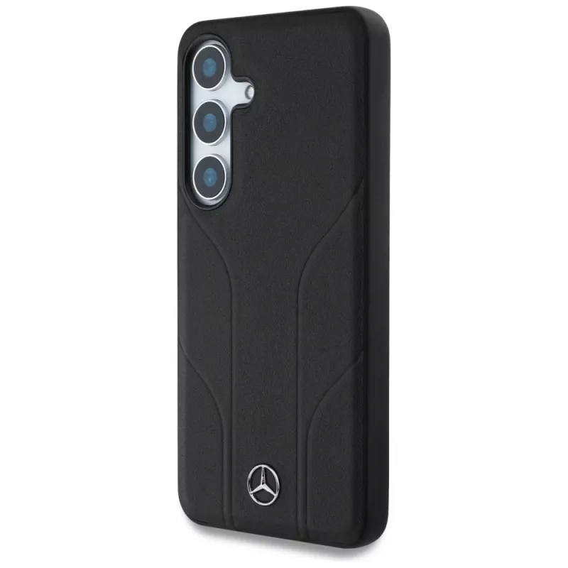 MERCEDES-BENZ Funda de piel con líneas en relieve, compatible con MagSafe, para Samsung Galaxy S25, Negro