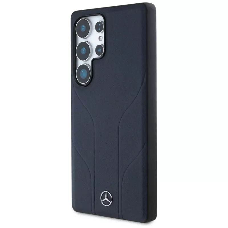 Mercedes-Benz Funda de piel con líneas en relieve MagSafe para Samsung Galaxy S25 Ultra - Azul