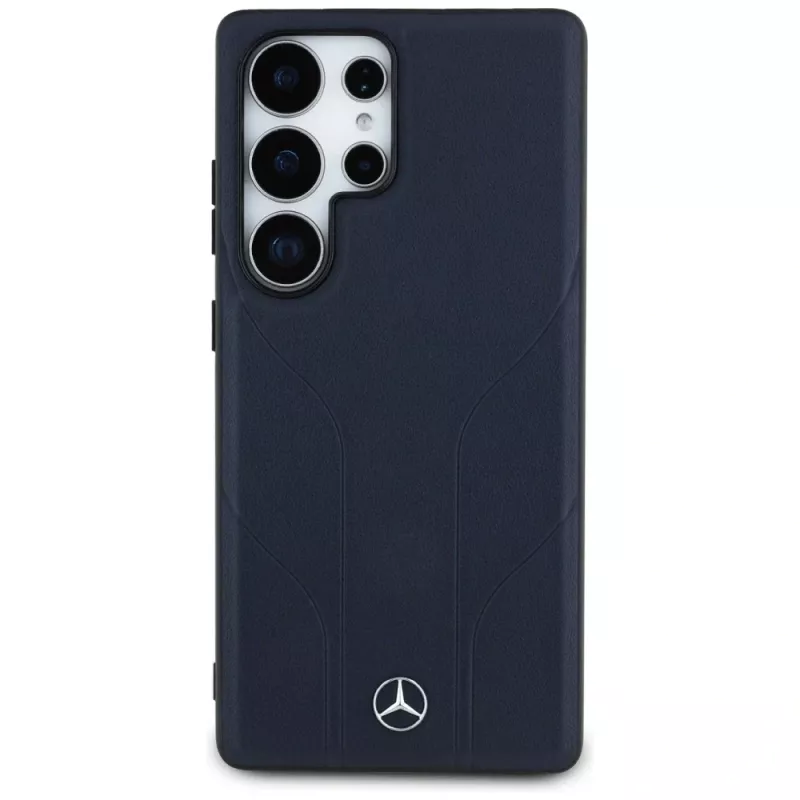 Mercedes-Benz Funda de piel con líneas en relieve MagSafe para Samsung Galaxy S25 Ultra - Azul