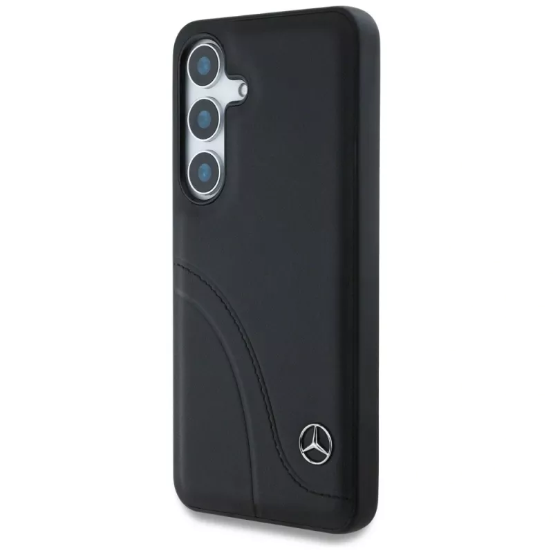 MERCEDES-BENZ Funda de piel con costuras curvas para Samsung Galaxy S25 Negro