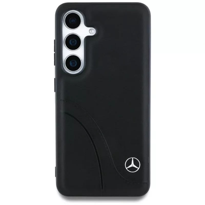 MERCEDES-BENZ Funda de piel con costuras curvas para Samsung Galaxy S25 Negro