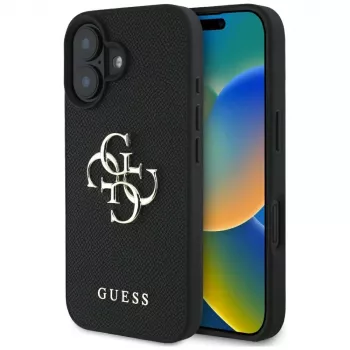 Guess Funda Grained Big 4G Logo Small Classic Logo para iPhone 16 (Negro)
