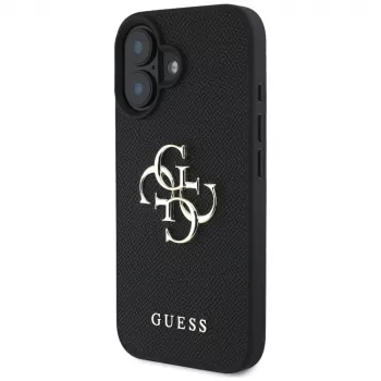 Guess Funda Grained Big 4G Logo Small Classic Logo para iPhone 16 (Negro)