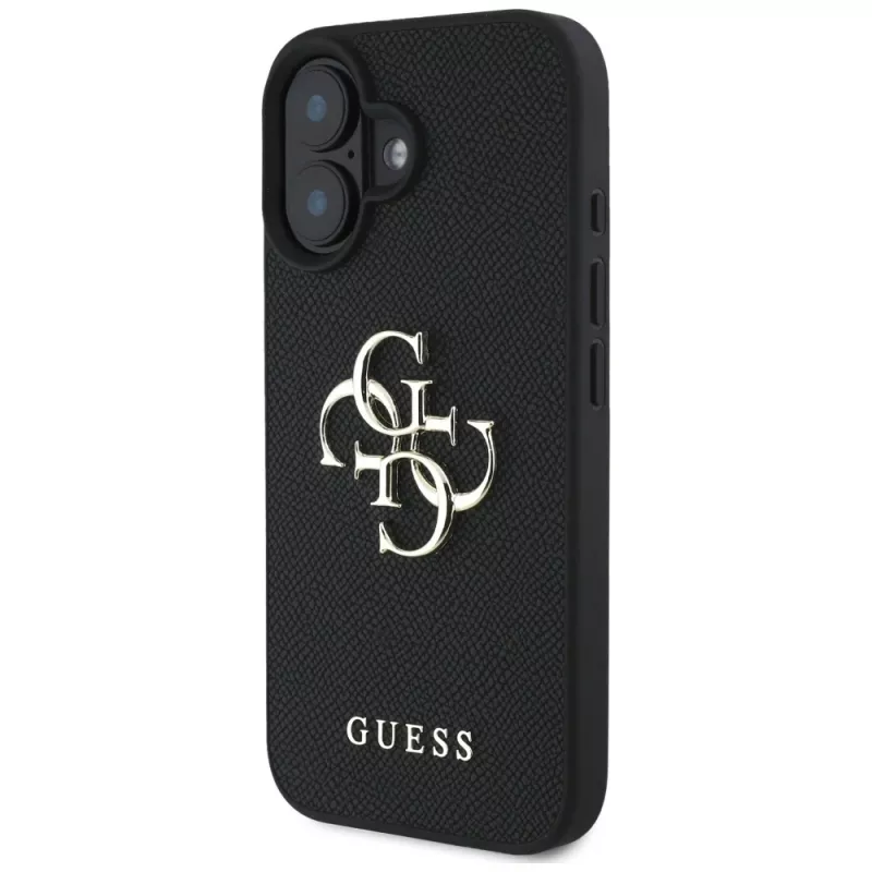 Guess Funda Grained Big 4G Logo Small Classic Logo para iPhone 16 (Negro)