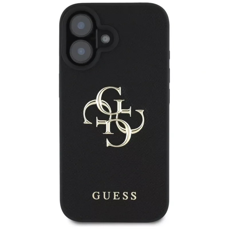 Guess Funda Grained Big 4G Logo Small Classic Logo para iPhone 16 (Negro)