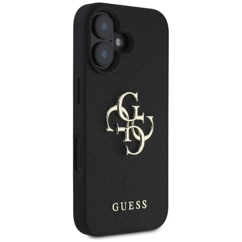 Guess Funda Grained Big 4G Logo Small Classic Logo para iPhone 16 (Negro)