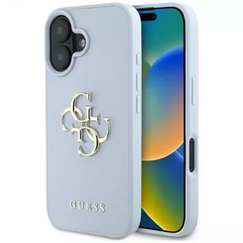Guess Funda trasera Grained Big 4G Logo Small Classic Logo para Apple iPhone 16 - Azul