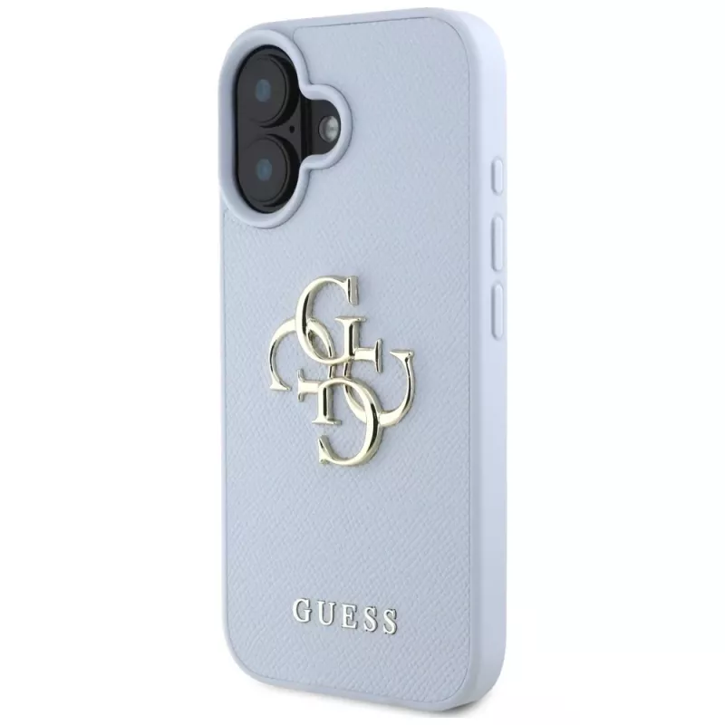 Guess Funda trasera Grained Big 4G Logo Small Classic Logo para Apple iPhone 16 - Azul