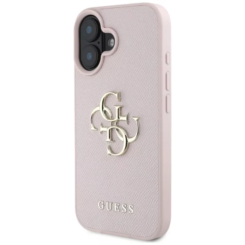 Guess Funda trasera Grained Big 4G Logo Small Classic Logo para Apple iPhone 16 - Rosa