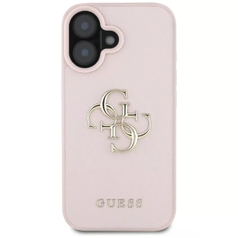 Guess Funda trasera Grained Big 4G Logo Small Classic Logo para Apple iPhone 16 - Rosa