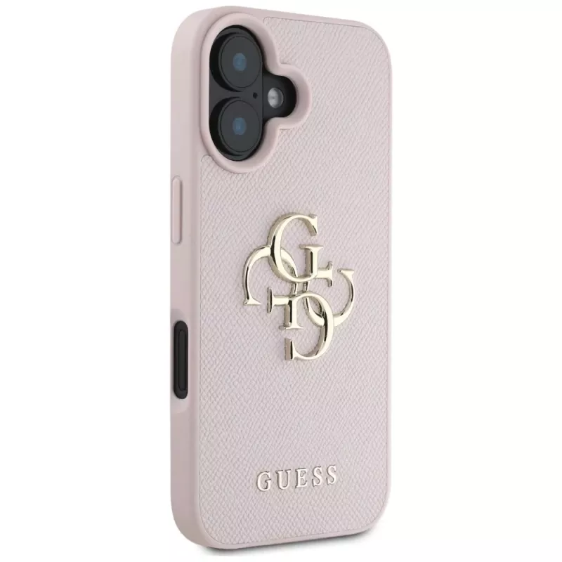 Guess Funda trasera Grained Big 4G Logo Small Classic Logo para Apple iPhone 16 - Rosa