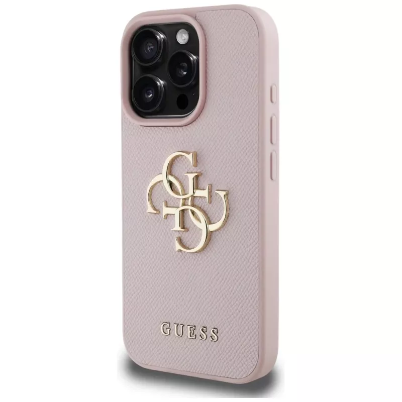Guess Funda trasera Grained Big 4G Logo Small Classic Logo para Apple iPhone 16 Pro (Rosa)