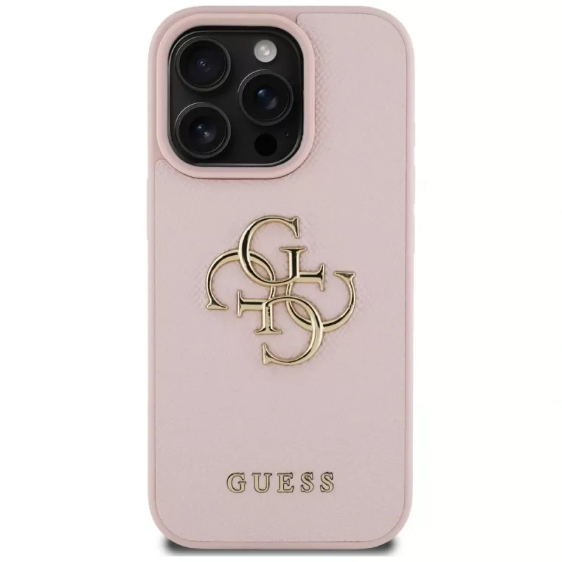Guess Funda trasera Grained Big 4G Logo Small Classic Logo para Apple iPhone 16 Pro (Rosa)