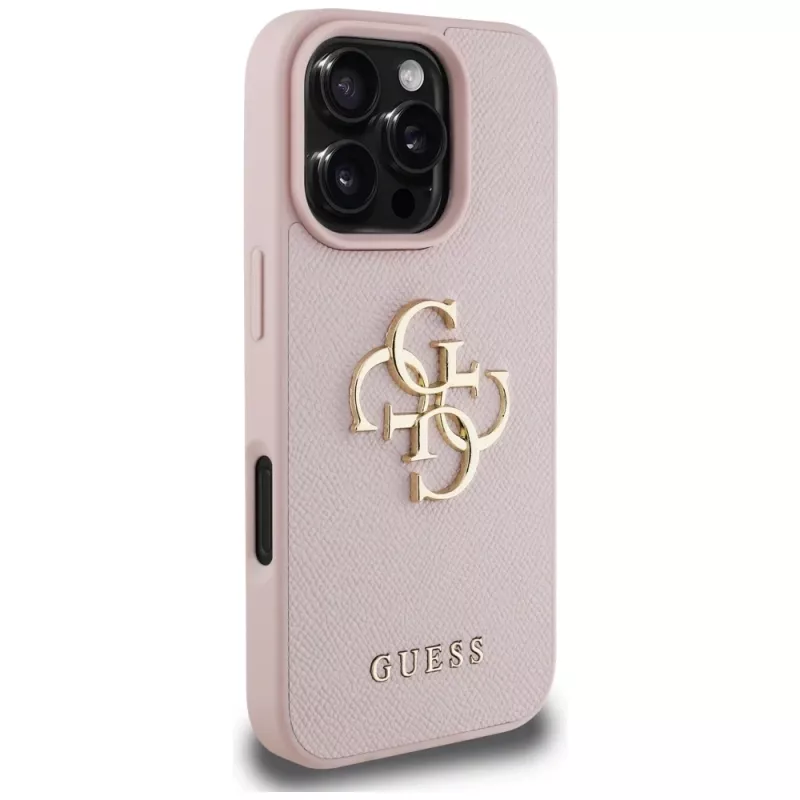 Guess Funda trasera Grained Big 4G Logo Small Classic Logo para Apple iPhone 16 Pro (Rosa)