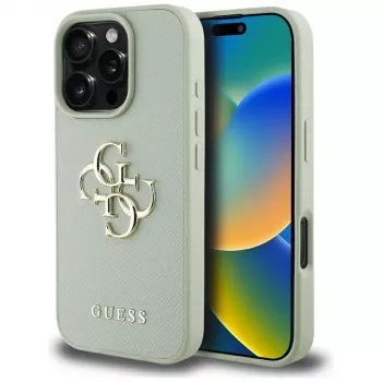 Guess Funda trasera Grained Big 4G Logo Small Classic Logo para Apple iPhone 16 Pro - Verde